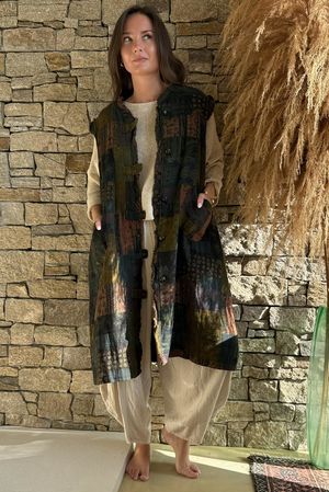 Patchwork Longline Gilet Jacket Navy 